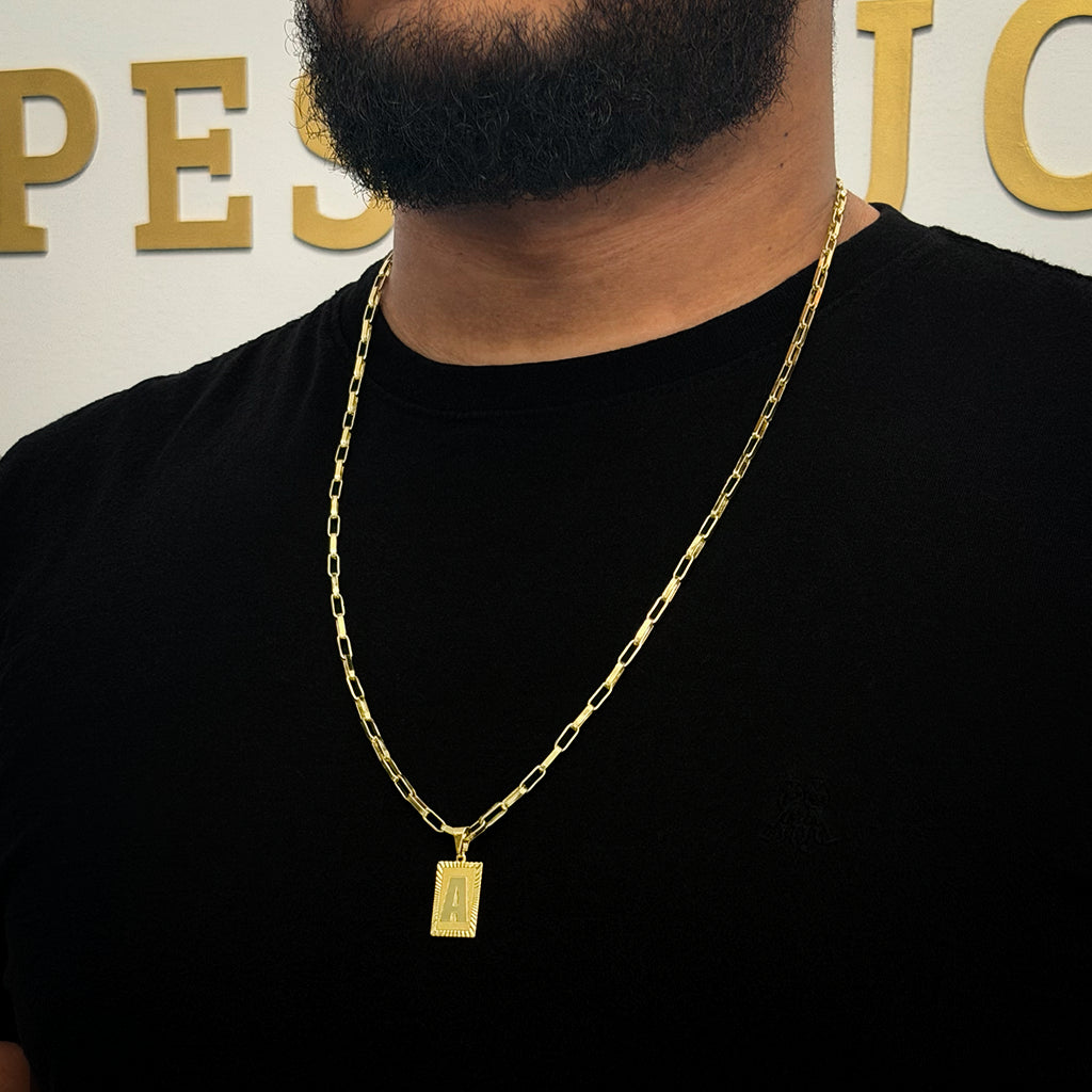 Corrente Elo Alongado 4mm e Pingente Letra Banhado a Ouro 18K