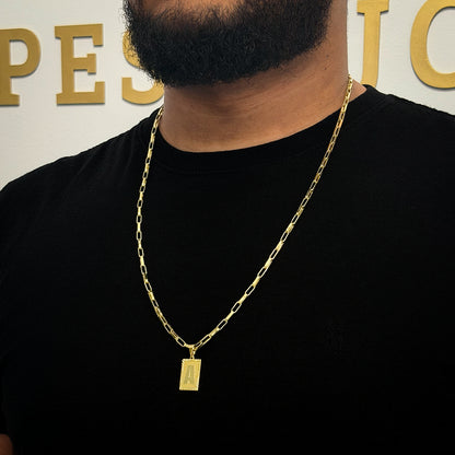 Corrente Elo Alongado 4mm e Pingente Letra Banhado a Ouro 18K
