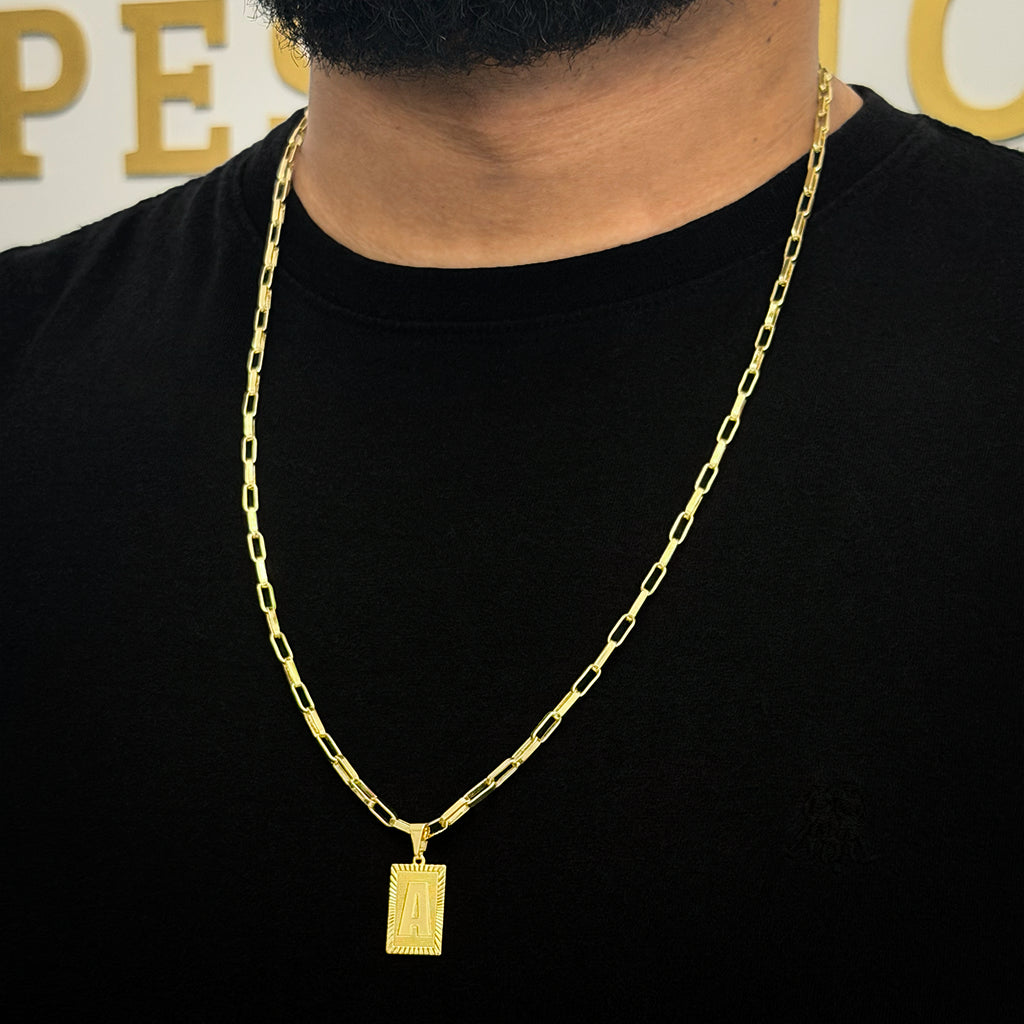 Corrente Elo Alongado 4mm e Pingente Letra Banhado a Ouro 18K