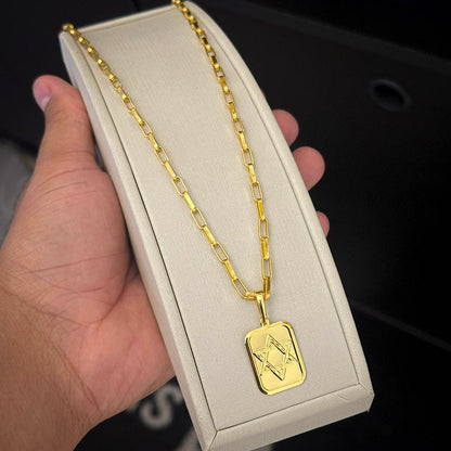 Corrente Elo Alongado 4mm e Pingente Placa Estrela de Davi Banhado a Ouro 18K