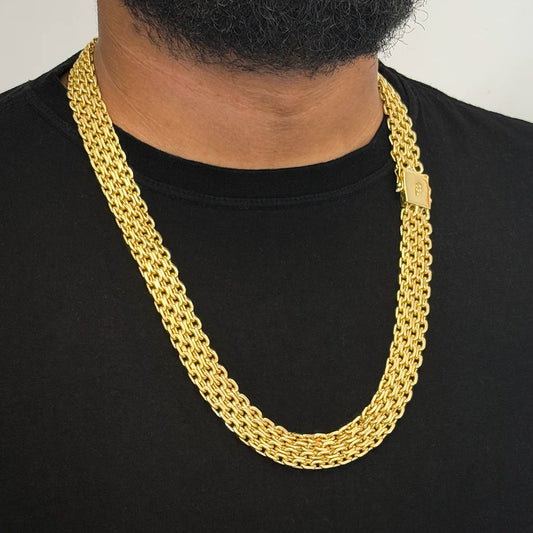 Corrente Esteira 16mm Banhado a Ouro 18K