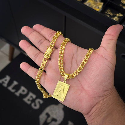 Corrente Friso Duplo 6mm e Pingente Letra Banhado a Ouro 18K