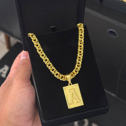 Corrente Friso Duplo 6mm e Pingente Letra Banhado a Ouro 18K