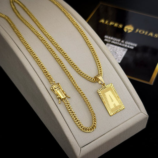 Corrente Grumet 3mm e Pingente Letra Banhado a Ouro 18K