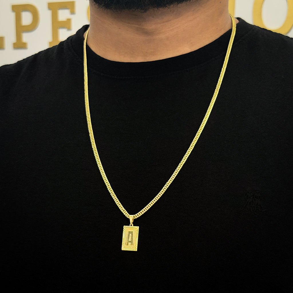 Corrente Grumet 3mm e Pingente Letra Banhado a Ouro 18K