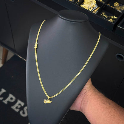 Corrente Grumet 3mm e Pingente Mão Orando Banhado a Ouro 18K