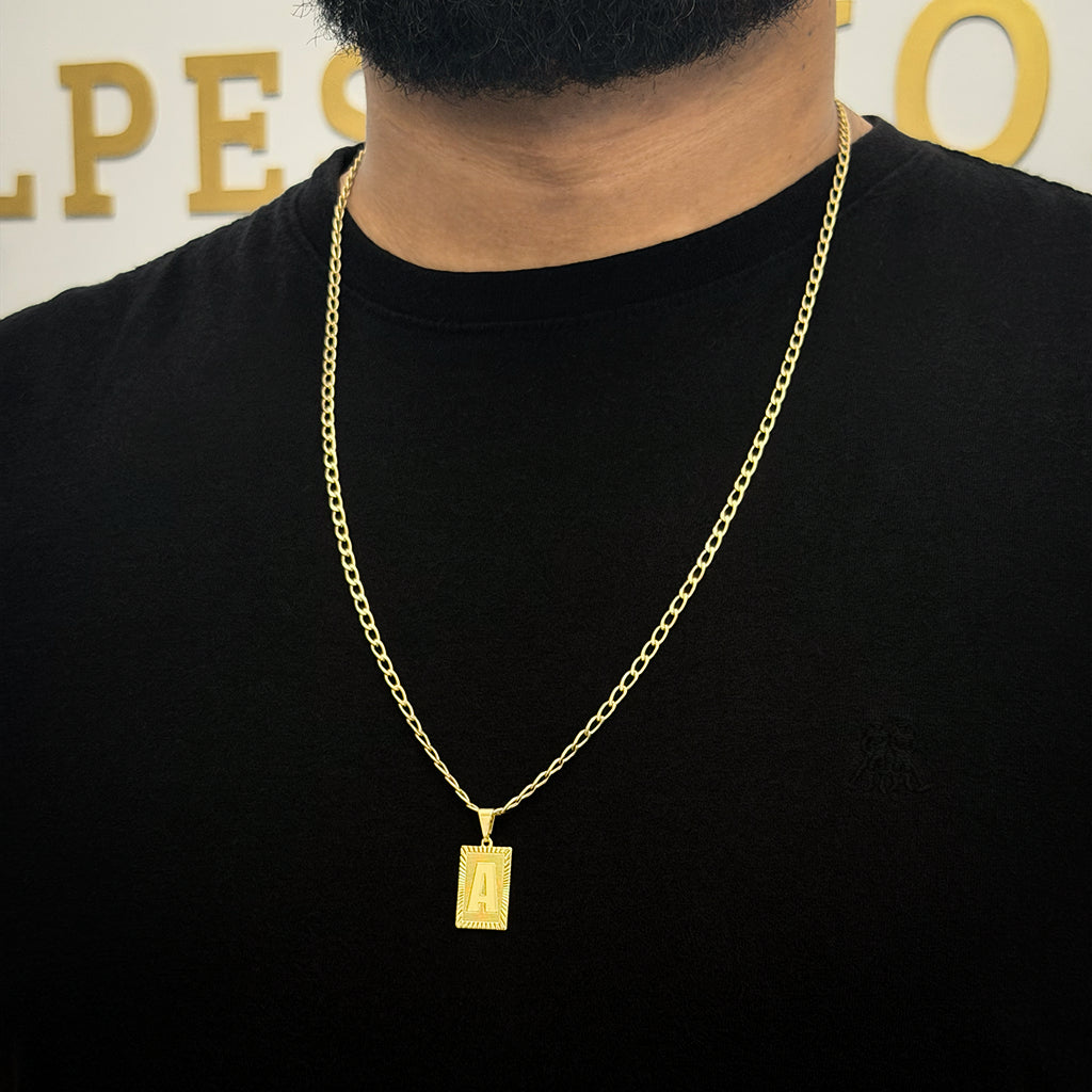 Corrente Grumet Aberta 4mm e Pingente Letra Banhado a Ouro 18K