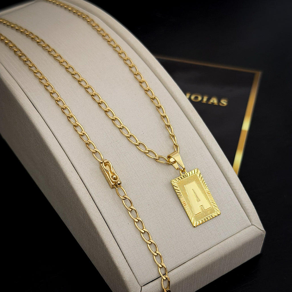 Corrente Grumet Aberta 4mm e Pingente Letra Banhado a Ouro 18K