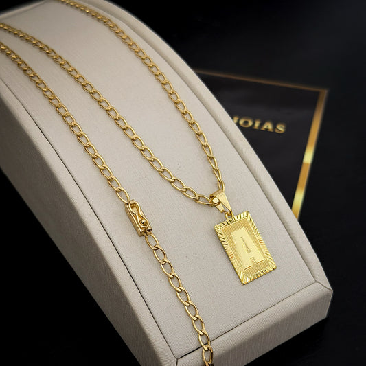 Corrente Grumet Aberta 4mm e Pingente Letra Banhado a Ouro 18K