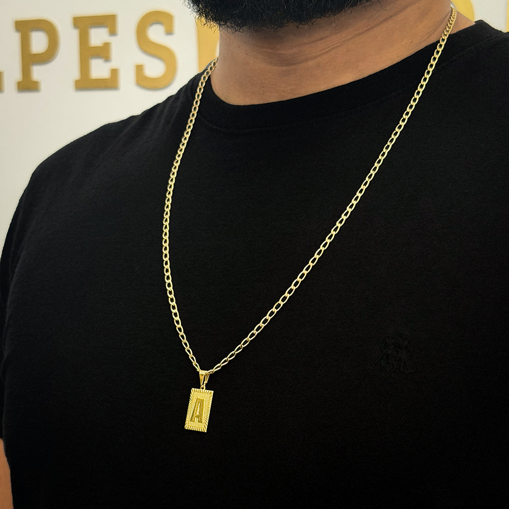 Corrente Grumet Aberta 4mm e Pingente Letra Banhado a Ouro 18K