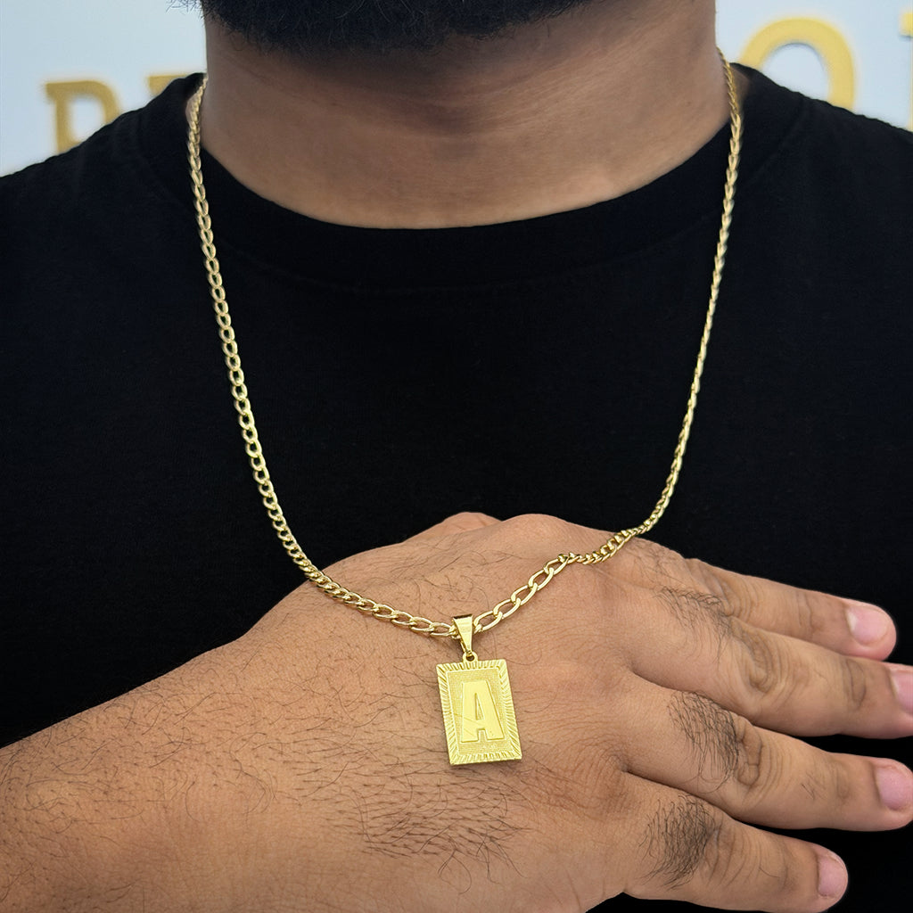Corrente Grumet Aberta 4mm e Pingente Letra Banhado a Ouro 18K