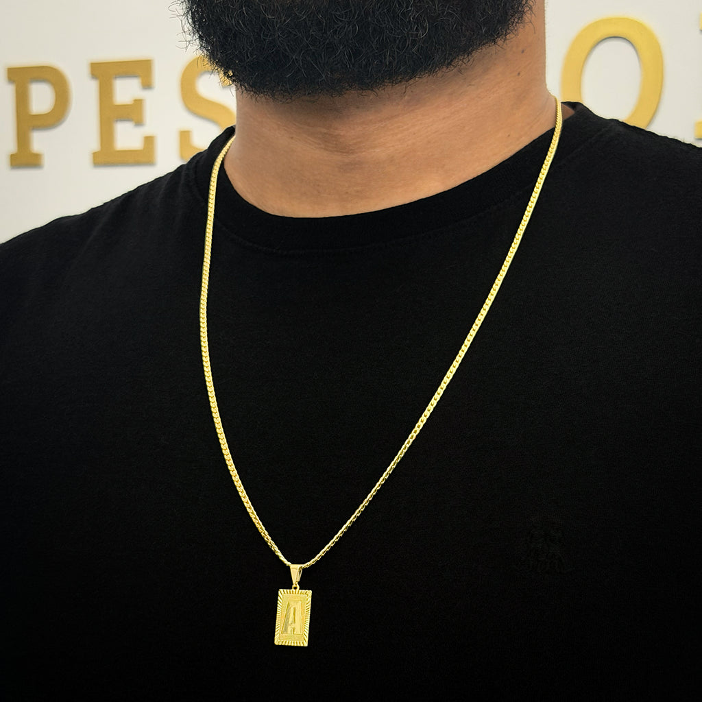 Corrente Grumet Flat 3mm e Pingente Letra Banhado a Ouro 18K