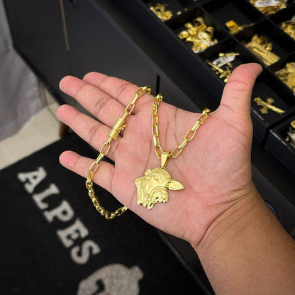Corrente Meia Cana 6mm e Pingente Boi Nelore Banhado a Ouro 18K