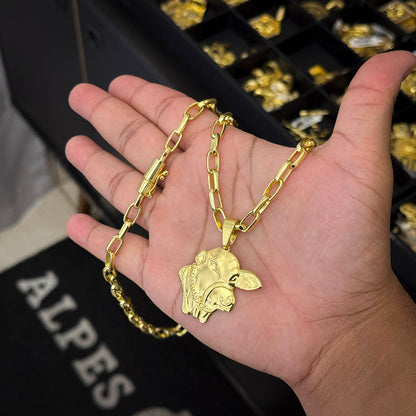 Corrente Meia Cana 6mm e Pingente Boi Nelore Banhado a Ouro 18K