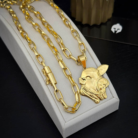 Corrente Meia Cana 6mm e Pingente Boi Nelore Banhado a Ouro 18K