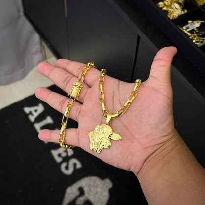 Corrente Meia Cana Dupla 6mm e Pingente Nelore Banhado a Ouro 18K