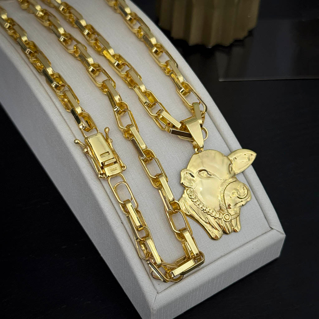 Corrente Meia Cana Dupla 6mm e Pingente Nelore Banhado a Ouro 18K