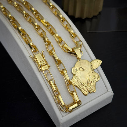 Corrente Meia Cana Dupla 6mm e Pingente Nelore Banhado a Ouro 18K