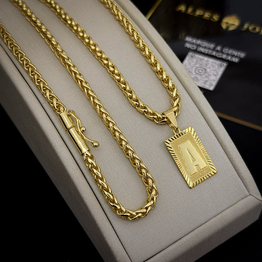 Corrente Peruana 5mm e Pingente Letra Banhado a Ouro 18K