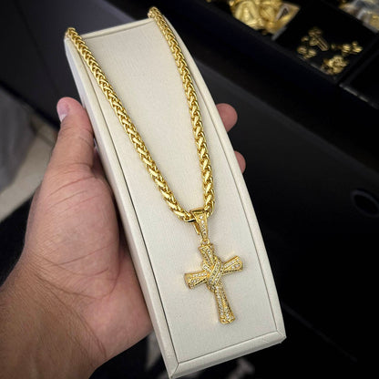 Corrente Peruana 7mm e Pingente Cruz Torcida Banhado a Ouro 18K
