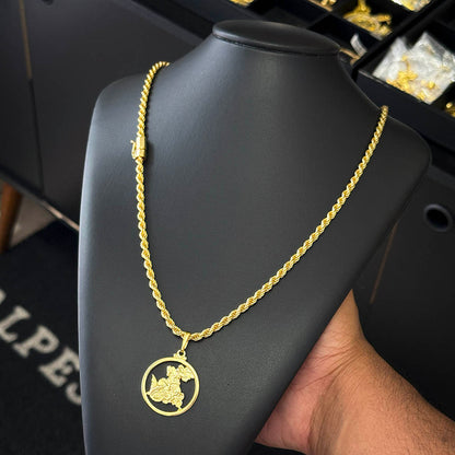 Corrente Baiana 5mm e Pingente Medalha São Jorge Banhado a Ouro 18K