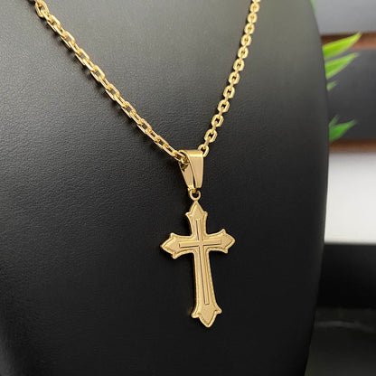 Corrente Cadeado 2mm e Pingente Cruz Relevo Banhado a Ouro 18K