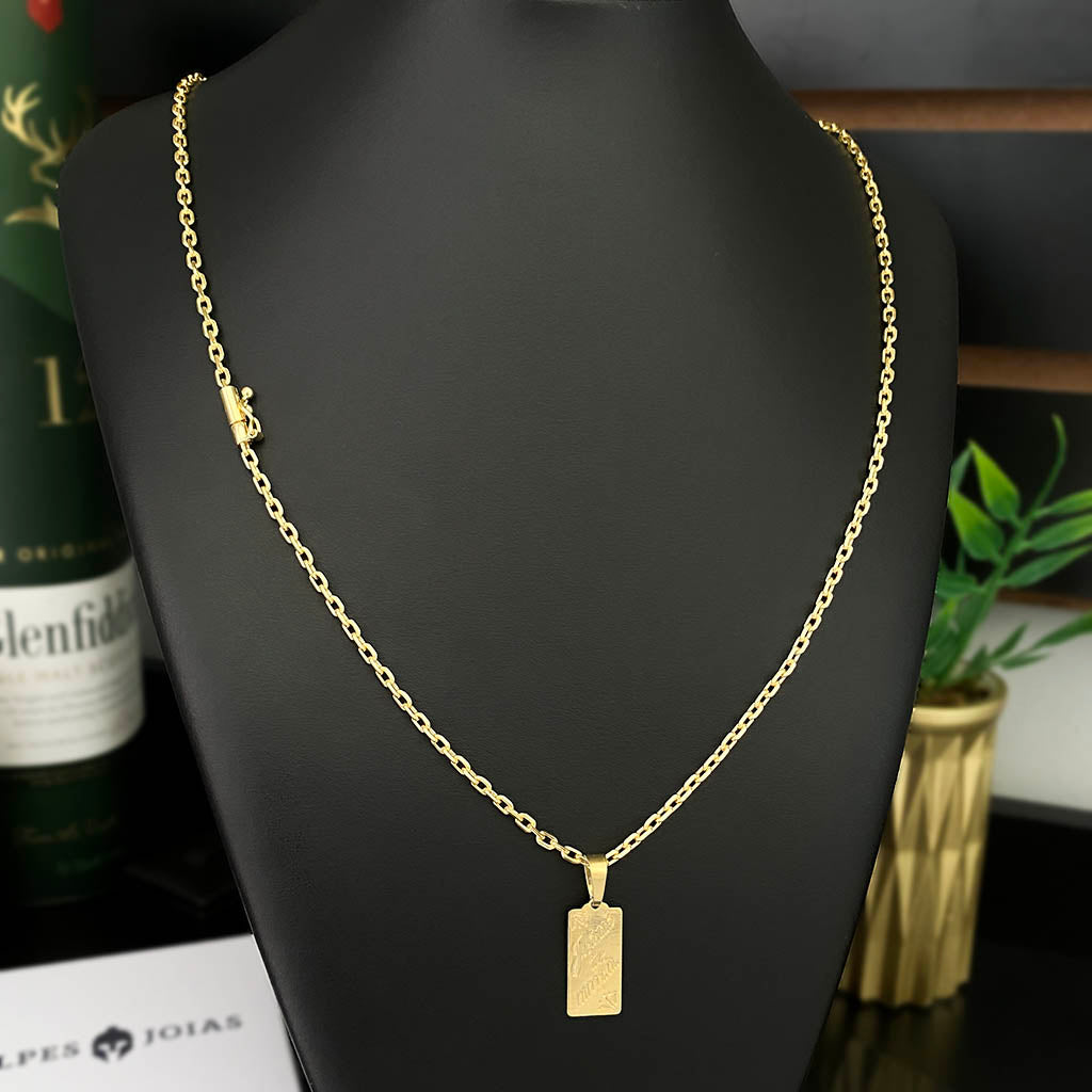 Corrente Cadeado 2mm e Pingente Jesus Te Ama Banhado a Ouro 18K
