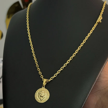 Corrente Cadeado 3mm e Pingente Leão de Judá Banhado a Ouro 18K
