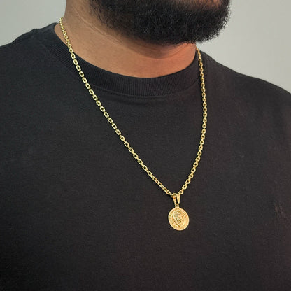Corrente Cadeado 3mm e Pingente Leão de Judá Banhado a Ouro 18K
