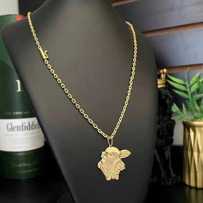 Corrente Cadeado 4mm e Pingente Boi Nelore Banhado a Ouro 18K