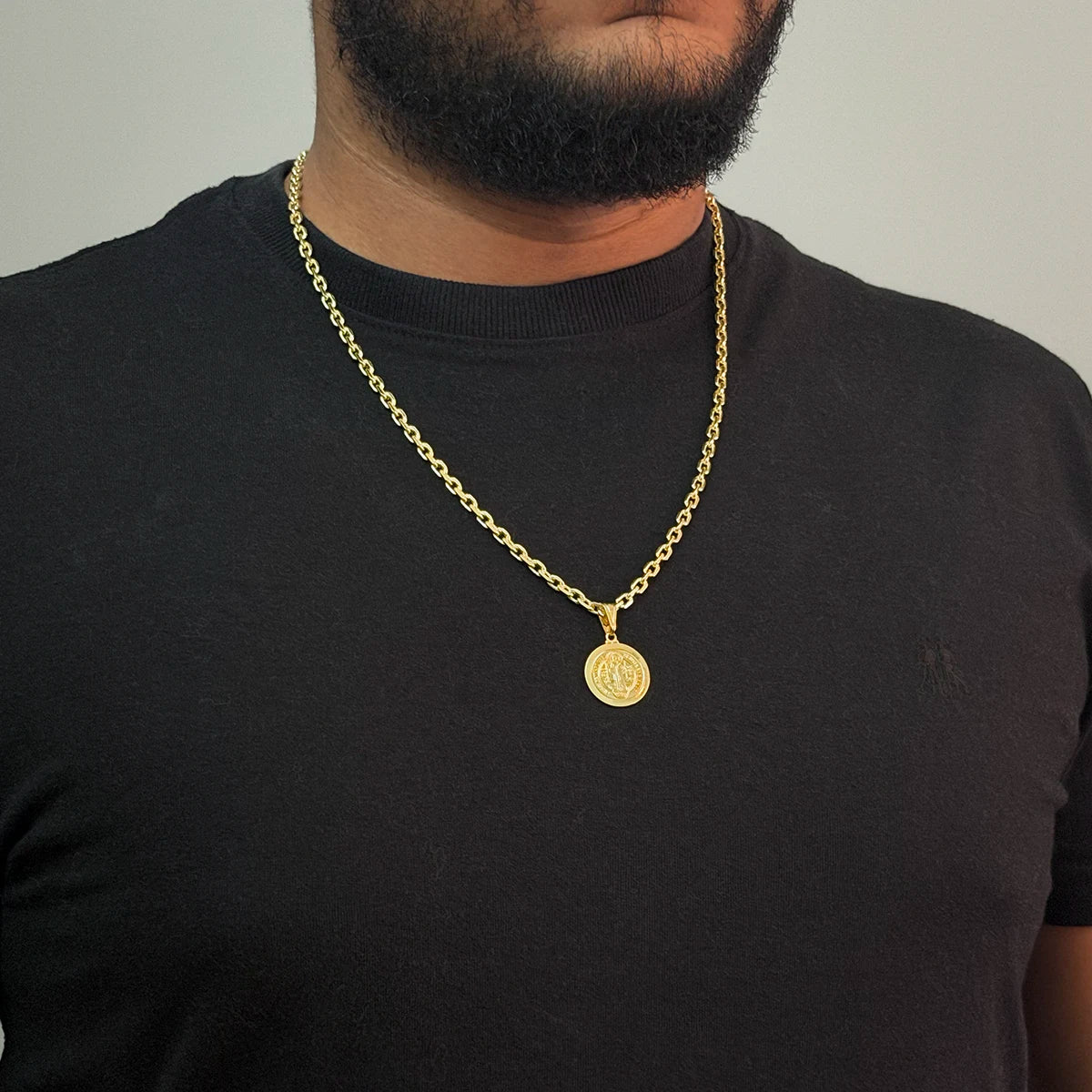 Corrente Cadeado 4mm e Pingente São Bento Banhado a Ouro 18K