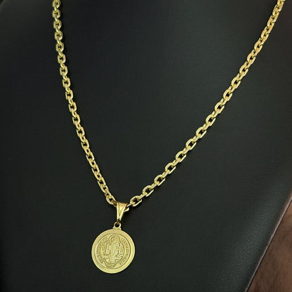 Corrente Cadeado 4mm e Pingente São Bento Banhado a Ouro 18K