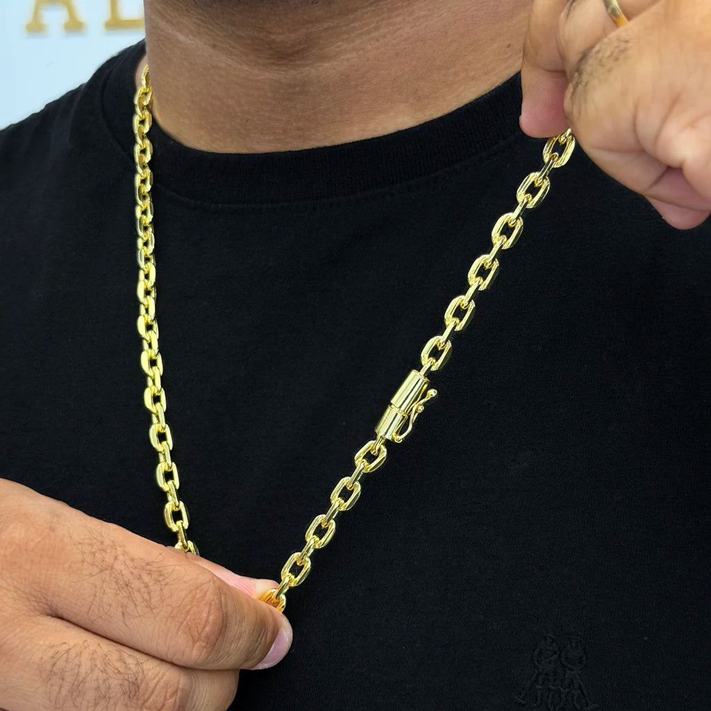 Corrente + Pulseira Cadeado 6mm Banhado a Ouro 18K