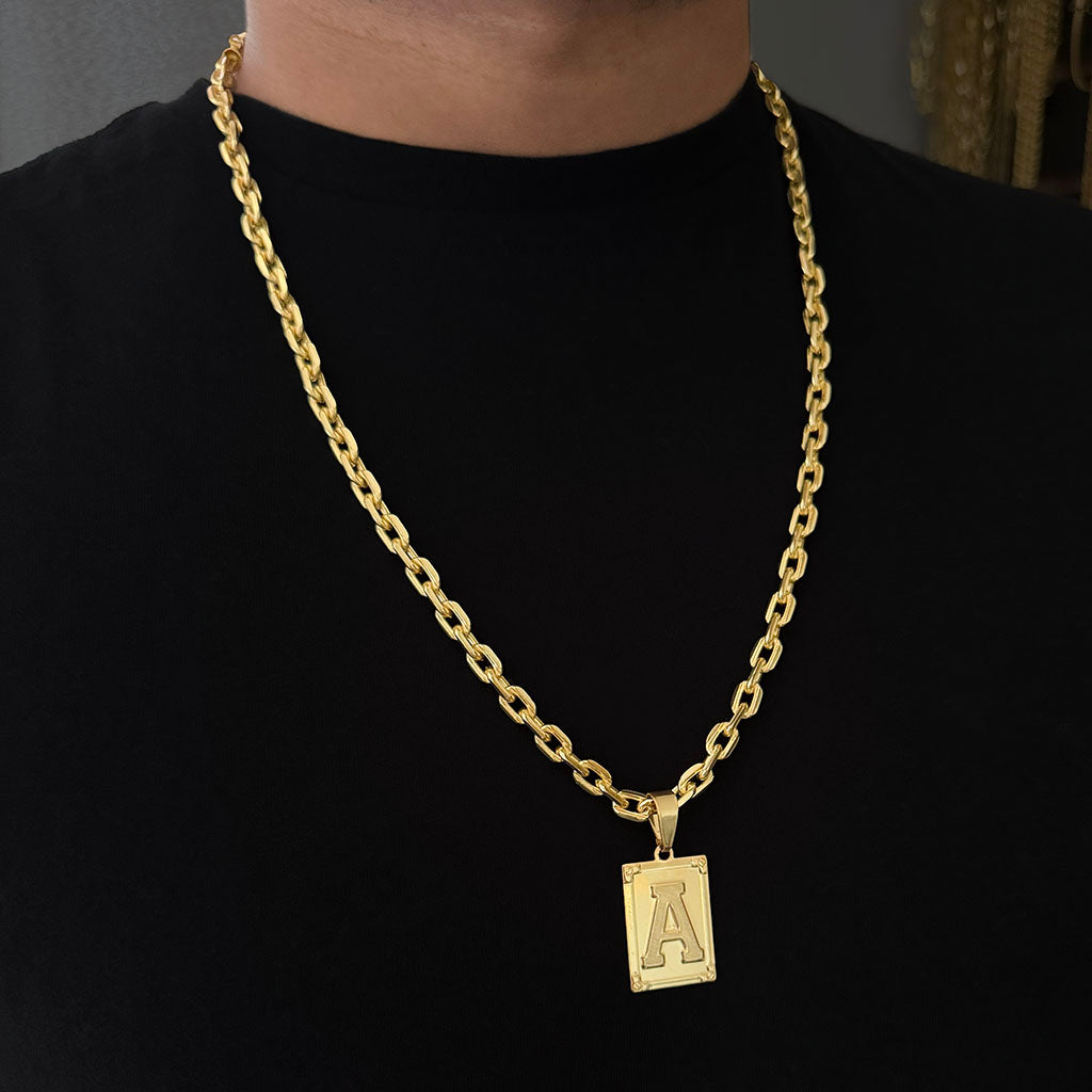 Kit Corrente e Pulseira Cadeado 6mm e Pingente Letra Banhado a Ouro 18K