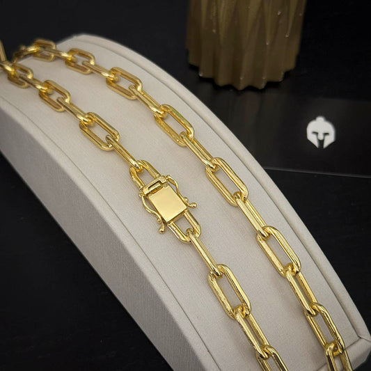 Corrente Cadeado Alongado 10mm Banhada a Ouro 18K