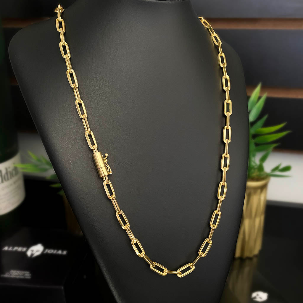 Corrente Cadeado Alongado 6mm Banhada a Ouro 18K