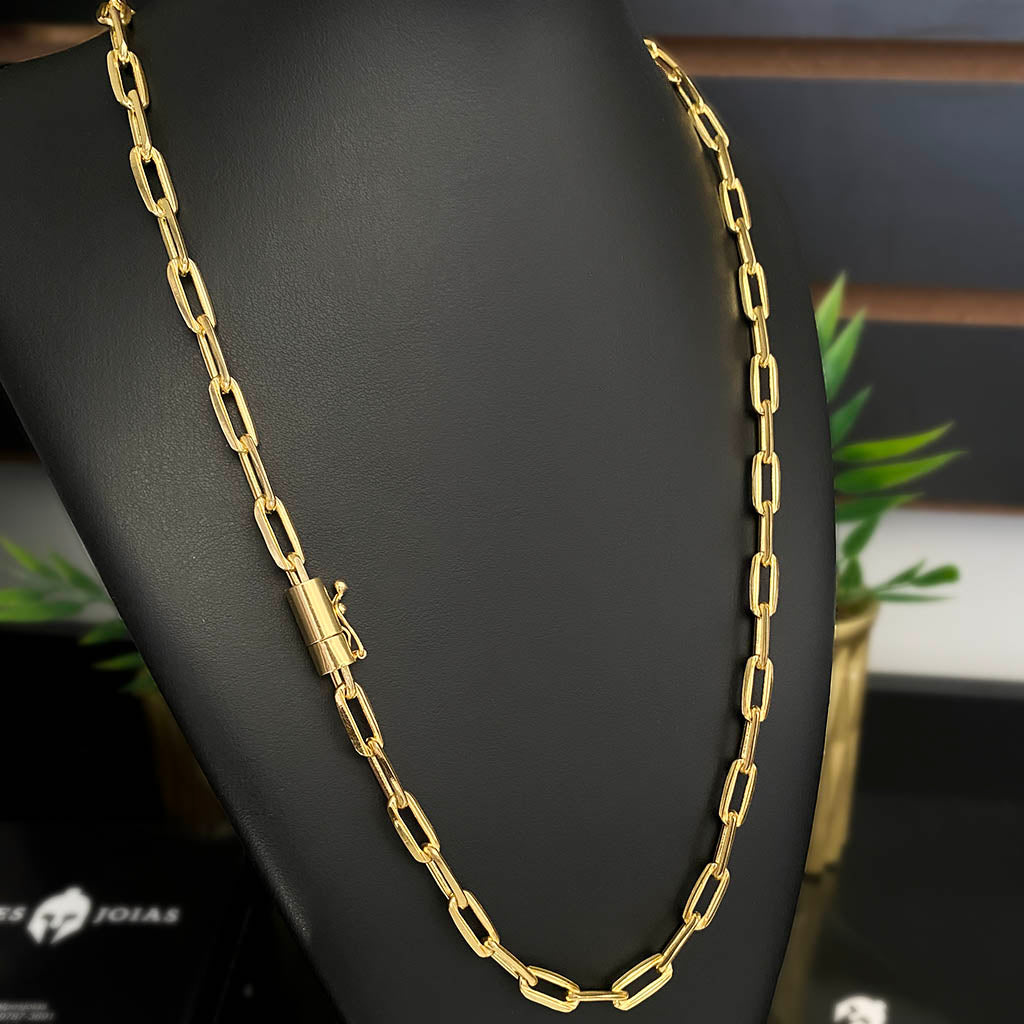 Corrente Cadeado Alongado 6mm Banhada a Ouro 18K