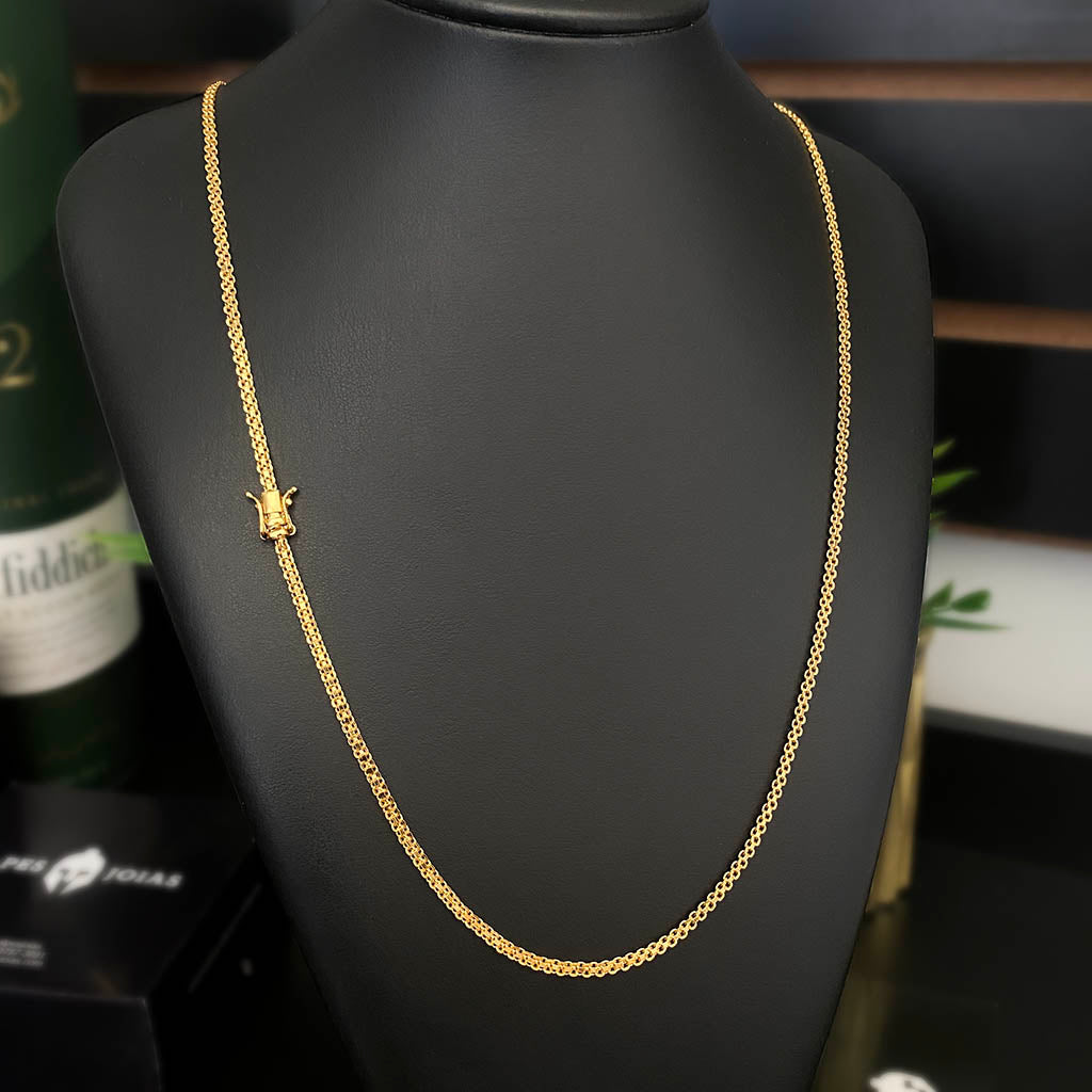 Corrente Cadeado Duplo 3mm Banhada a Ouro 18K