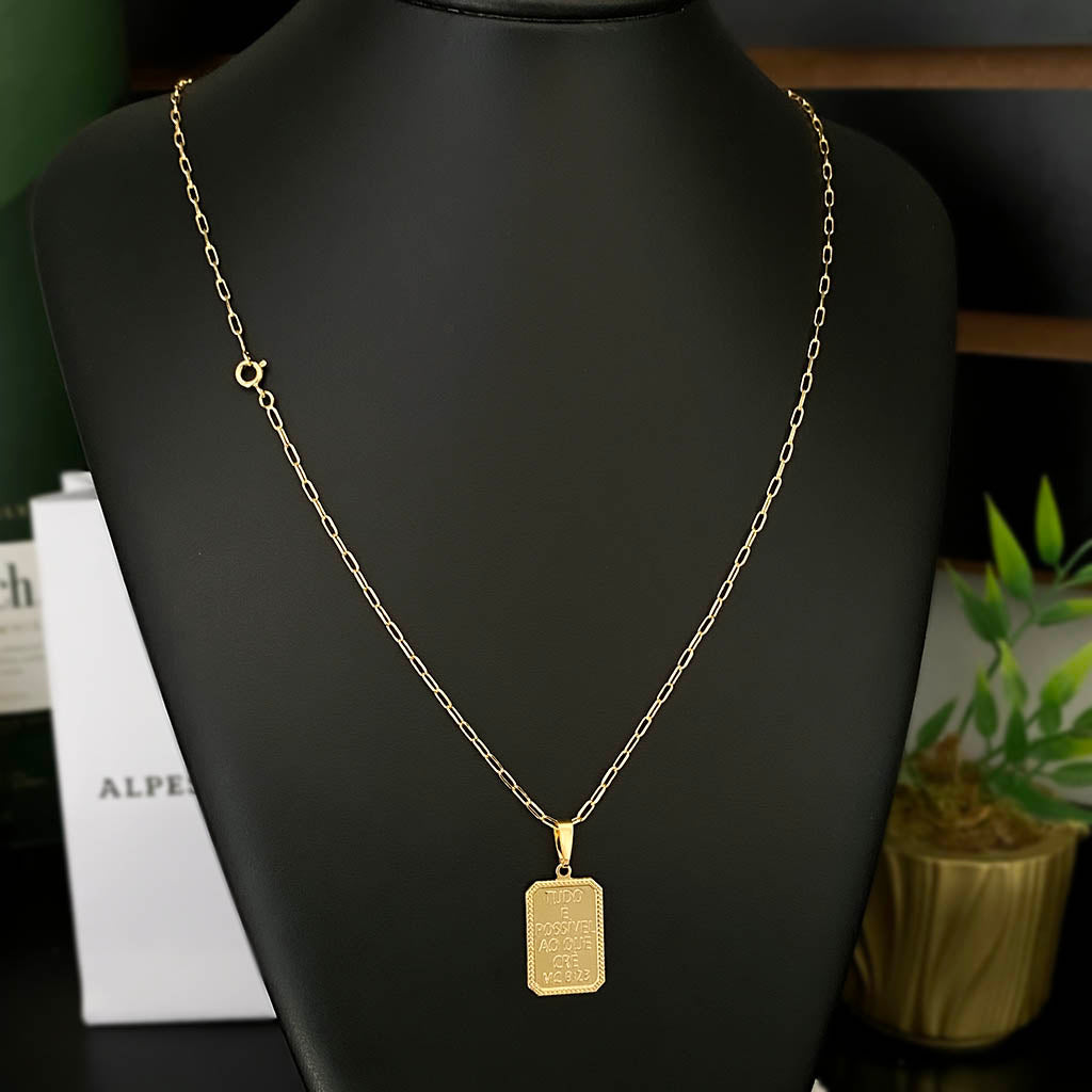 Corrente Cartie 2mm e Pingente Tudo é Possível Banhado a Ouro 18K