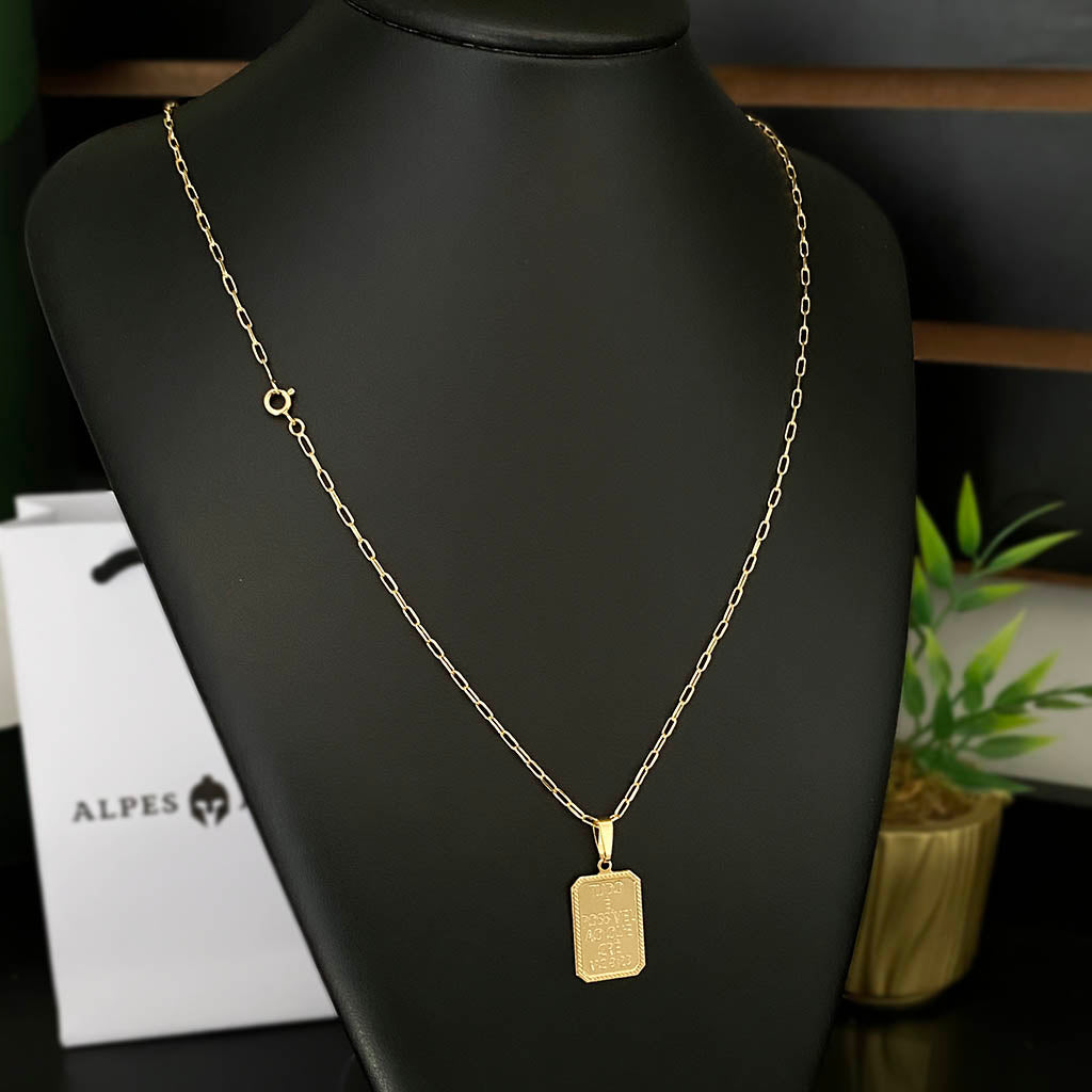 Corrente Cartie 2mm e Pingente Tudo é Possível Banhado a Ouro 18K