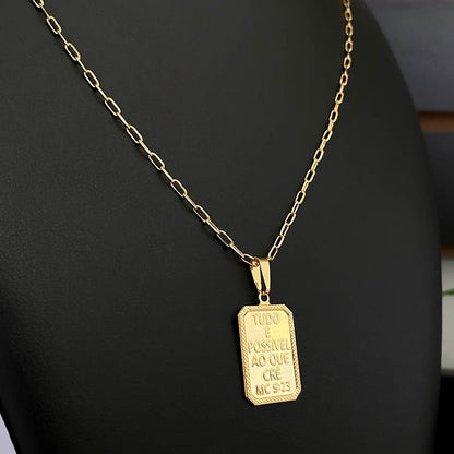 Corrente Cartie 2mm e Pingente Tudo é Possível Banhado a Ouro 18K