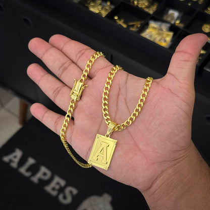 Corrente Cubana 6mm e Pingente Letra Banhado a Ouro 18K