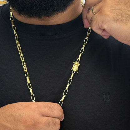 Corrente Elo Alongado 5mm e Pingente Cruz Rosto de Cristo Vazada Banhado a Ouro 18K