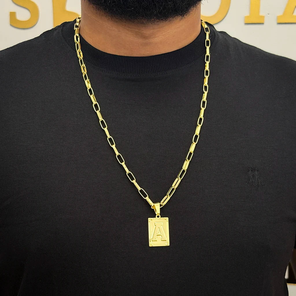 Corrente Elo Alongado 5mm e Pingente Letra Banhada a Ouro 18K