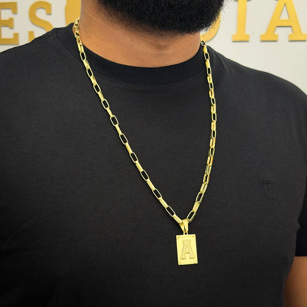 Corrente Elo Alongado 5mm e Pingente Letra Banhada a Ouro 18K