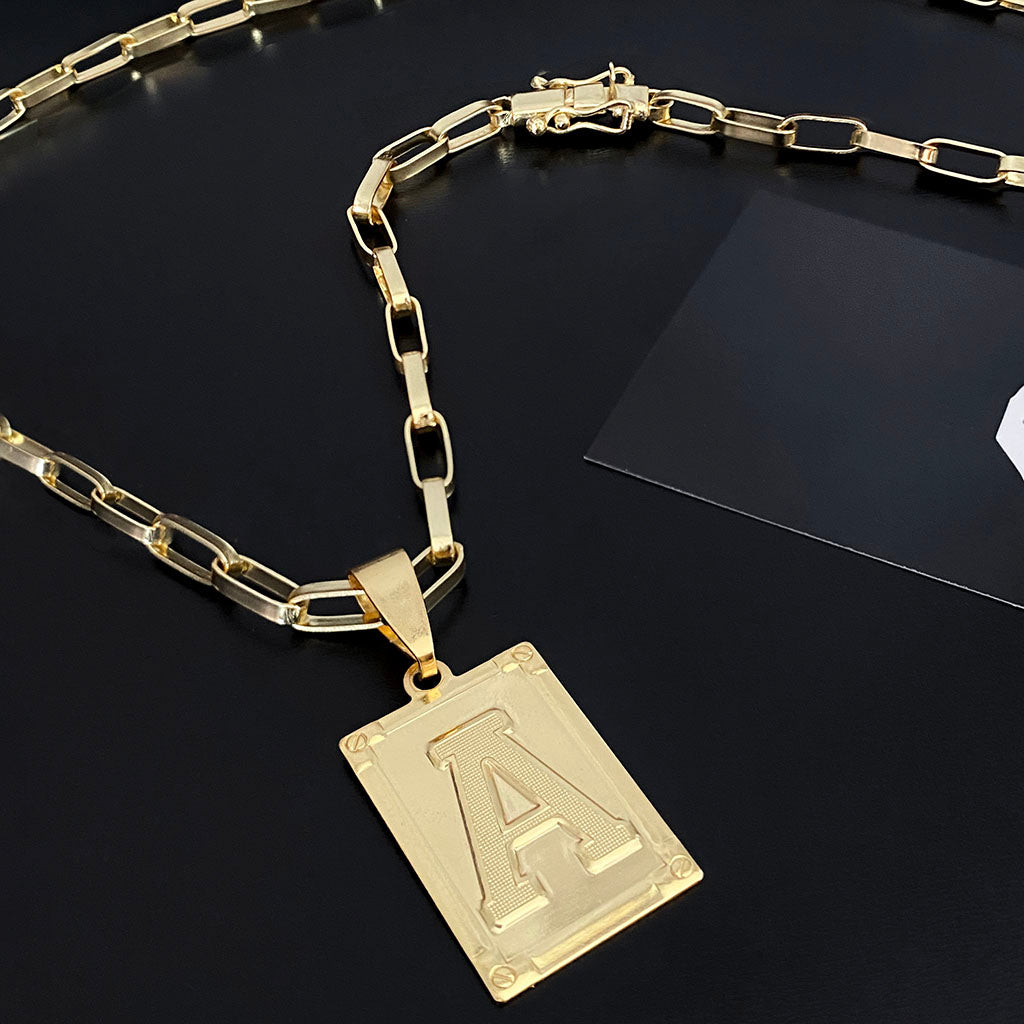 Kit Corrente e Pulseira Elo Alongado 5mm e Pingente Letra Banhado a Ouro 18K