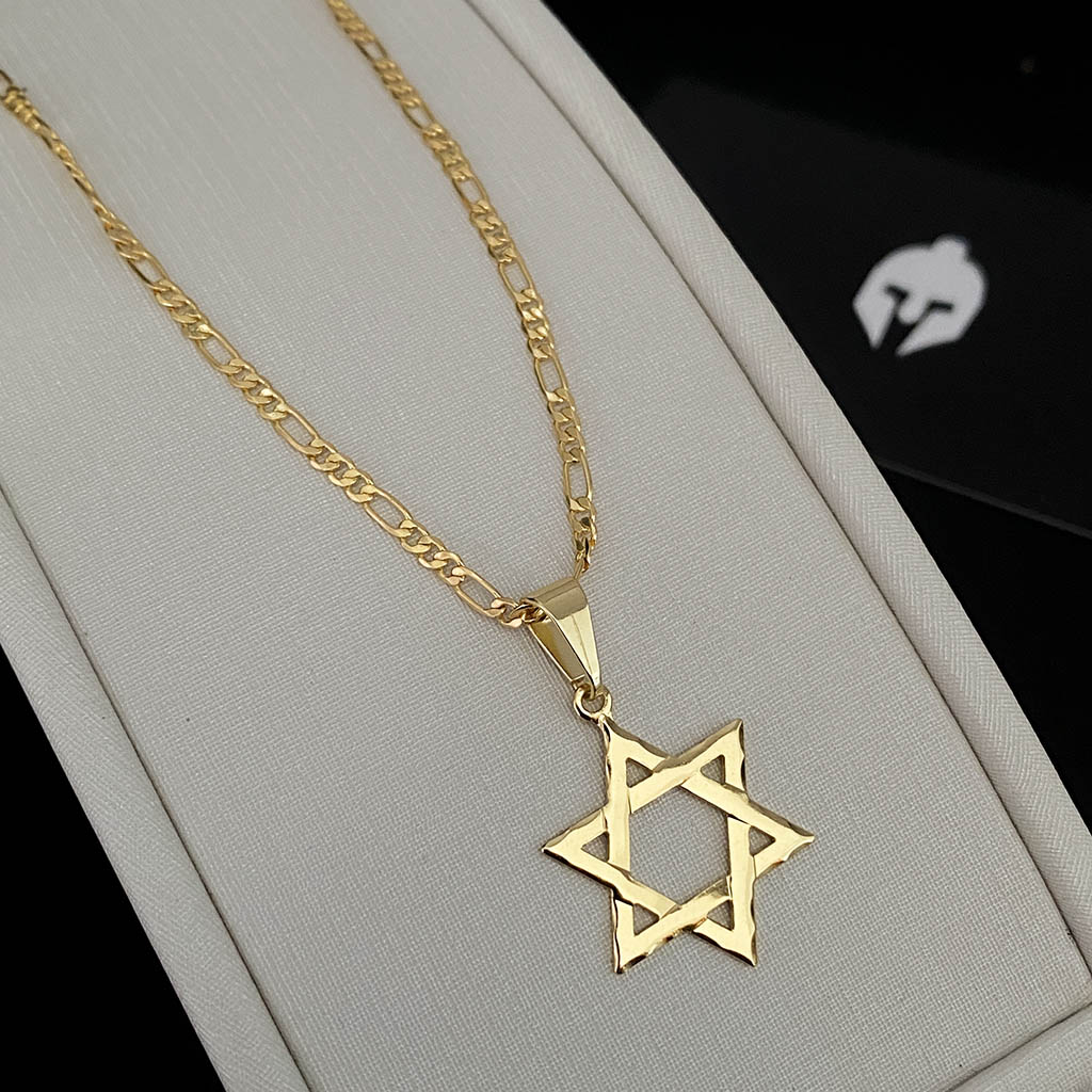 Corrente Fígaro 1,5 mm e Pingente Estrela de Davi Banhado a Ouro 18K
