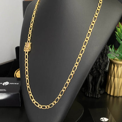 Kit Corrente e Pulseira Fígaro 1x1 5mm Banhado a Ouro 18K