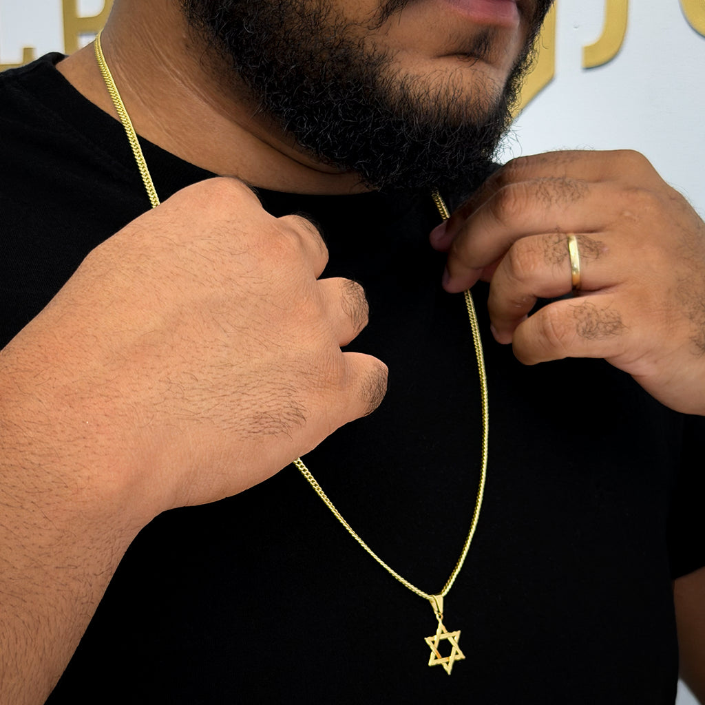 Corrente Grumet 3mm e Pingente Estrela de Davi Banhado a Ouro 18K