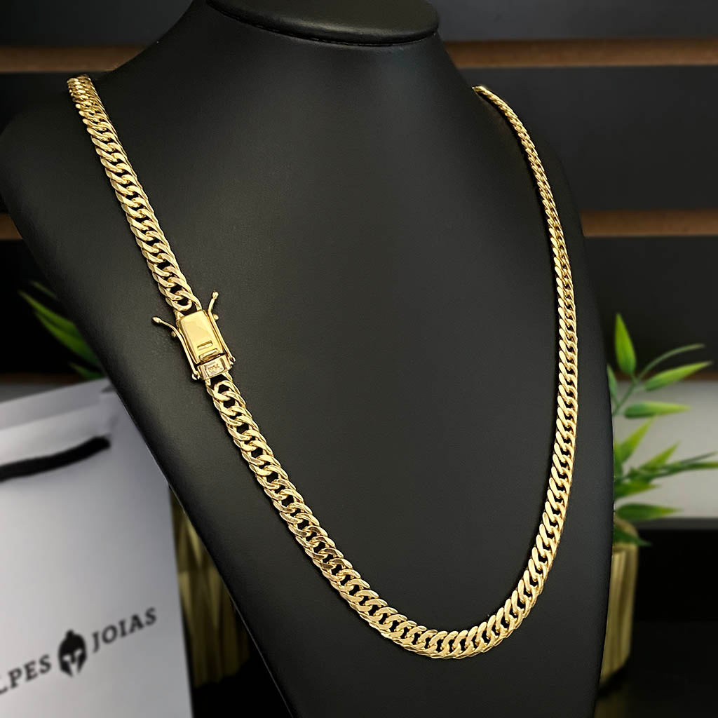 Corrente + Pulseira Grumet Duplo 10mm Banhado a Ouro 18K